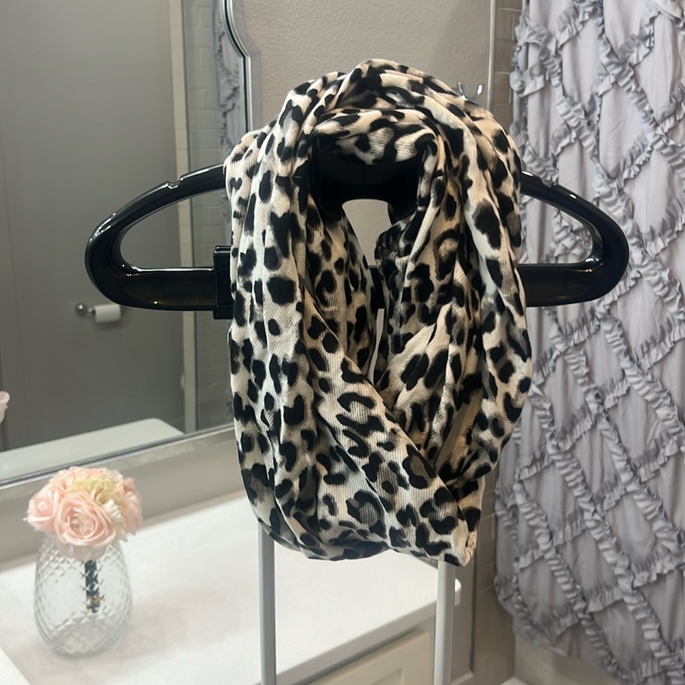 Black, white and grey leopard scarf
